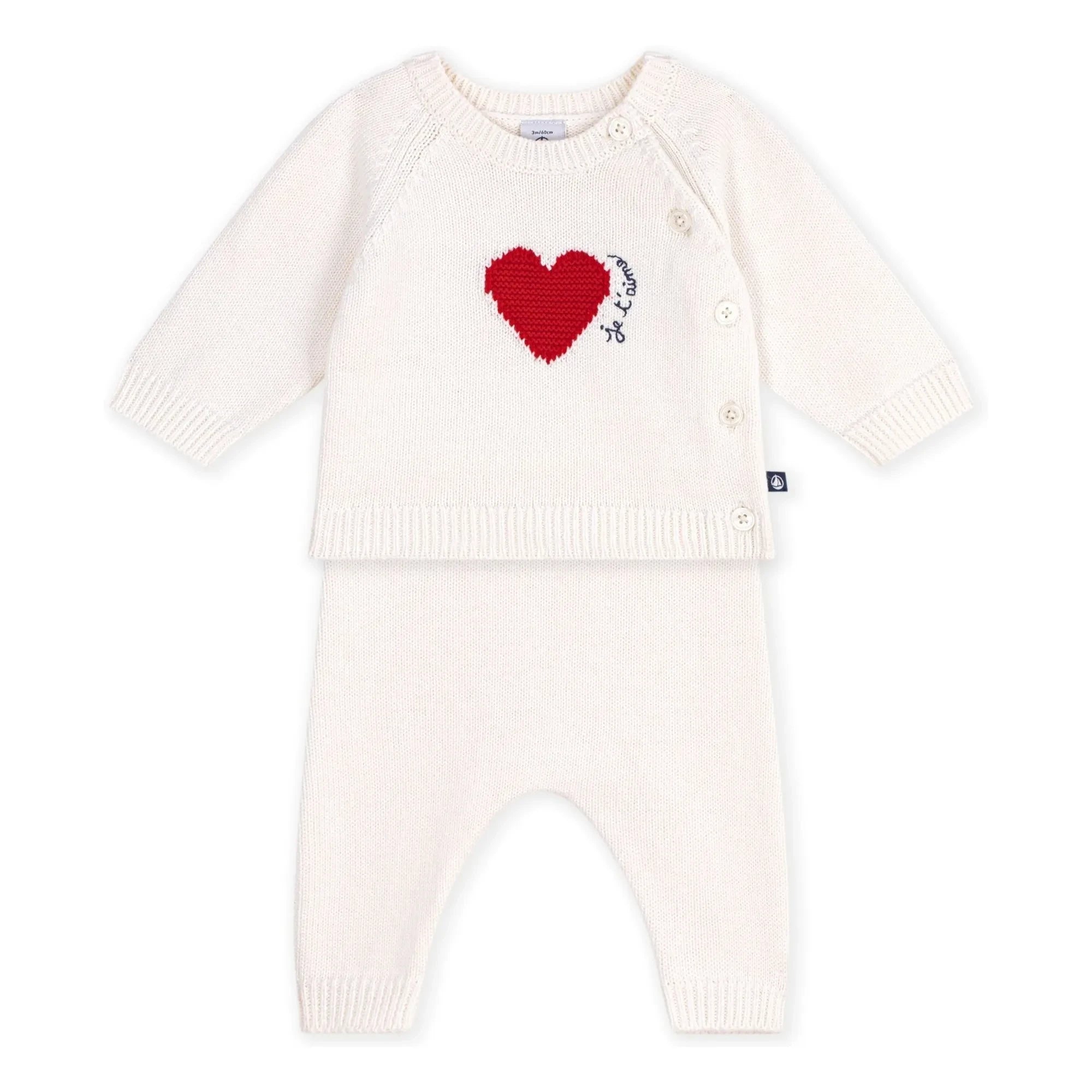 Petit Bateau - Yün Kalp Hırka ve Pantolon Seti | Beyaz