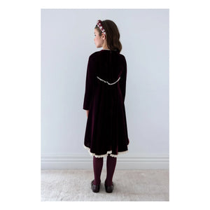 petite Amalie - Açık İşlemeli Dantel Kadife Elbise | Patlıcan