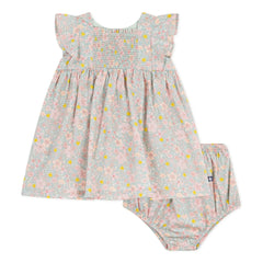 Petit Bateau - Conjunto de vestido y braguita bloomer de algodón orgánico con estampado floral | Azul grisáceo
