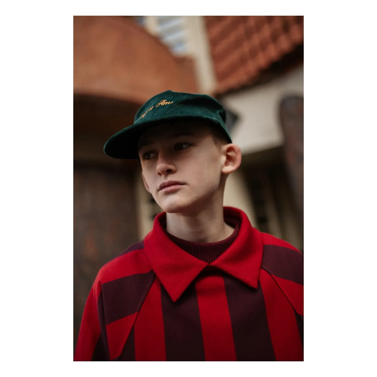 Repose AMS - Sudadera polo de algodón orgánico a rayas | Rojo