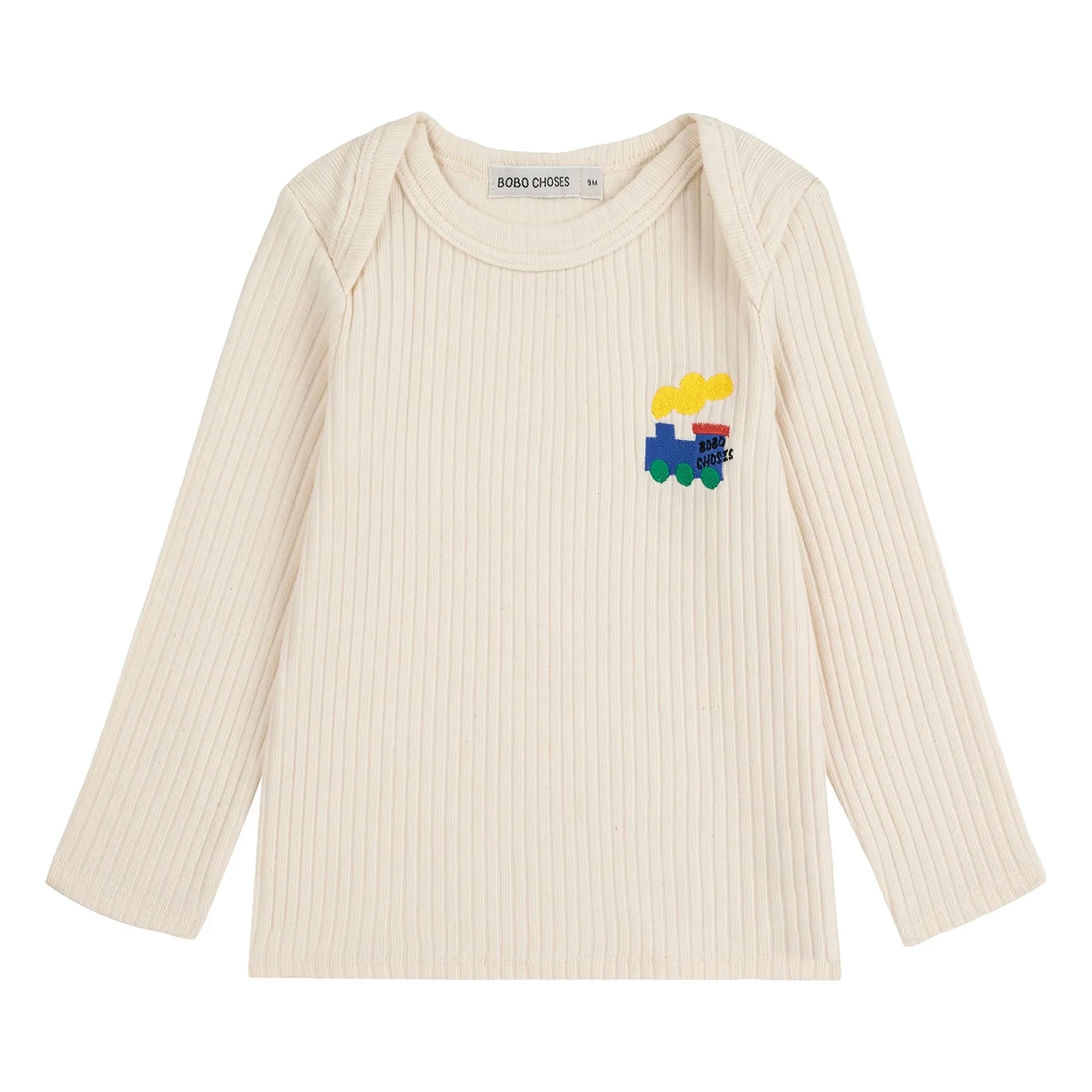 Bobo Choses - Camiseta de canalé de algodón orgánico con tren | Crudo