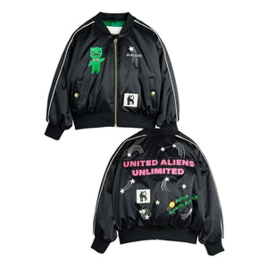 Mini Rodini - Chaqueta de béisbol de satén de fibra reciclada Alien | Negro