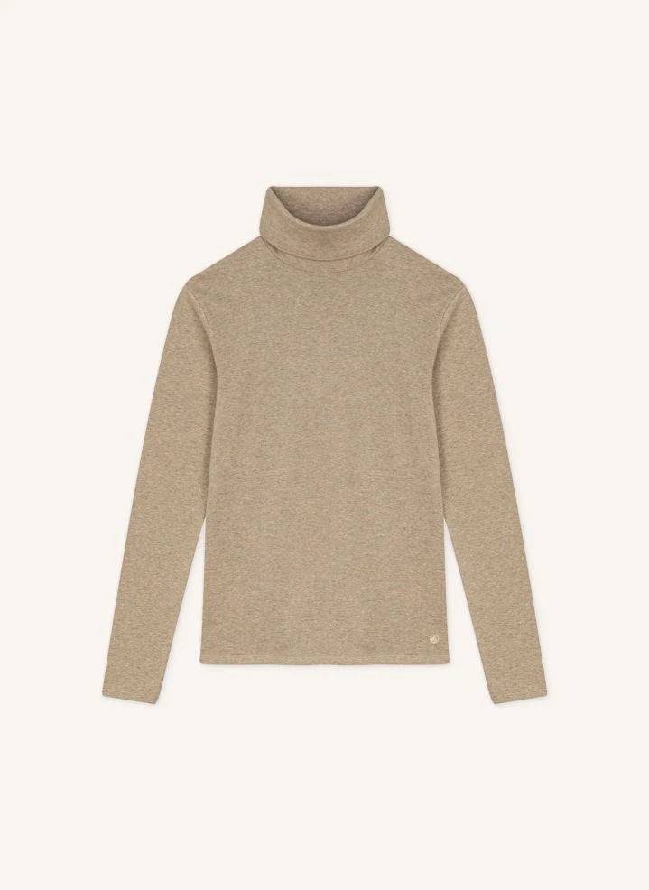 Petit Bateau - Suéter de cuello cisne | Beige jaspeado