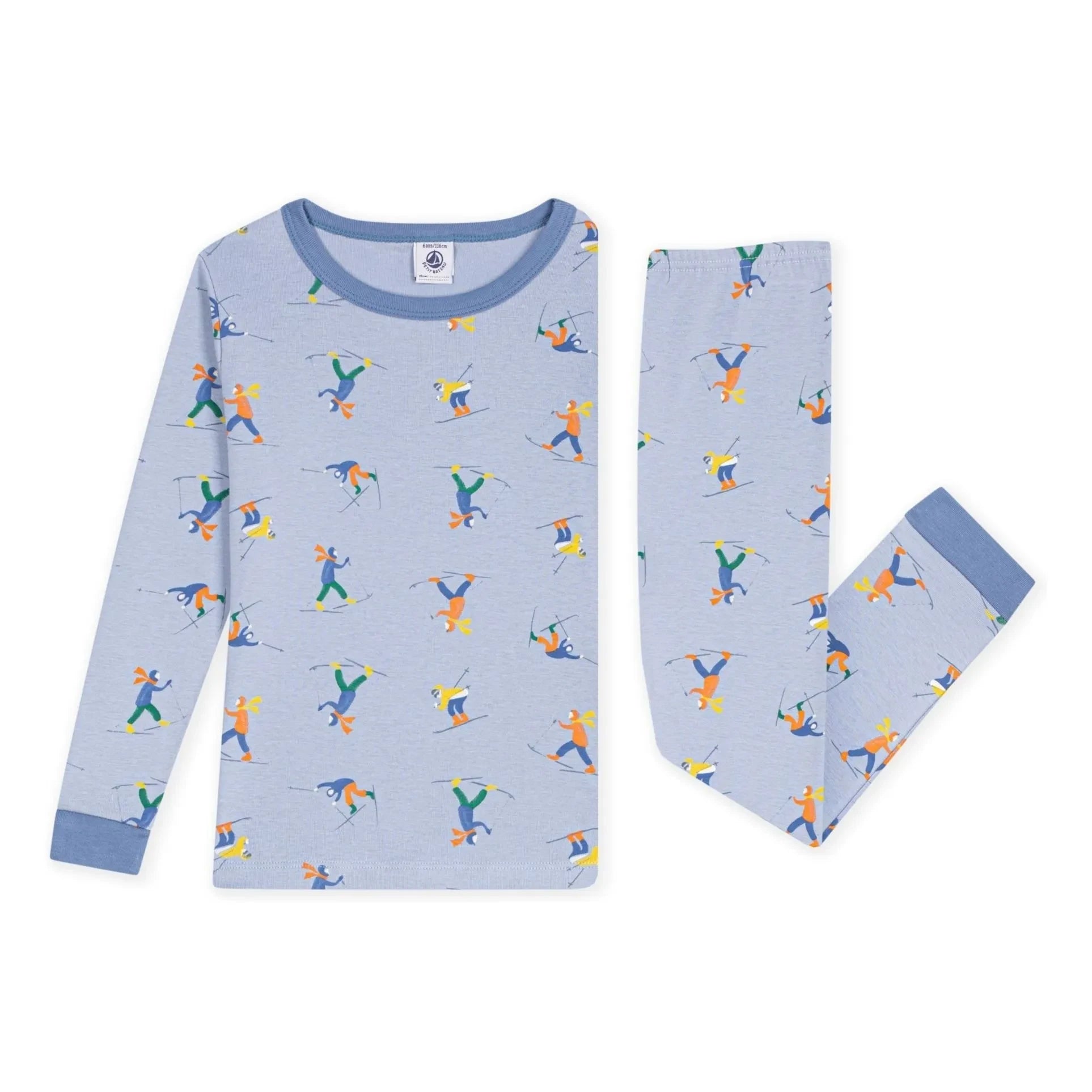 Petit Bateau - Büzgülü Pijama Kar Adamları Organik Pamuk | Gri mavi