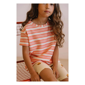 Studio Bohème - Camiseta de Algodón Orgánico Básica de Rayas | Rosa