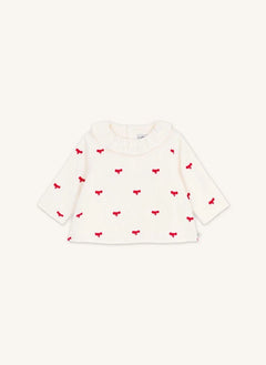 Petit Bateau - Organik Pamuklu Kadife Düğümlü Bluz | Ekru