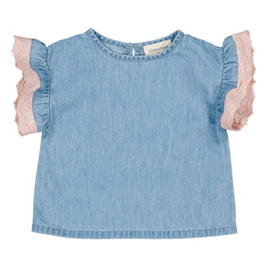 Louis Louise - Loli Chambray Dantelli Tişört | Açık Mavi