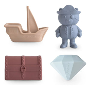 Mushie - Juguetes de baño pirata - Set de 4 | Azul
