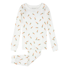 Petit Lem - Pijama de algodón orgánico acanalado con estampado de zanahorias | Blanco