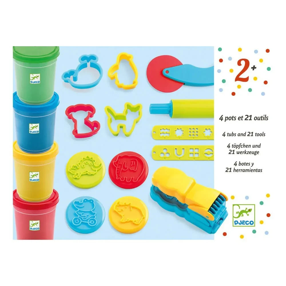 Djeco - 4 Botes de Plastilina y 21 Herramientas