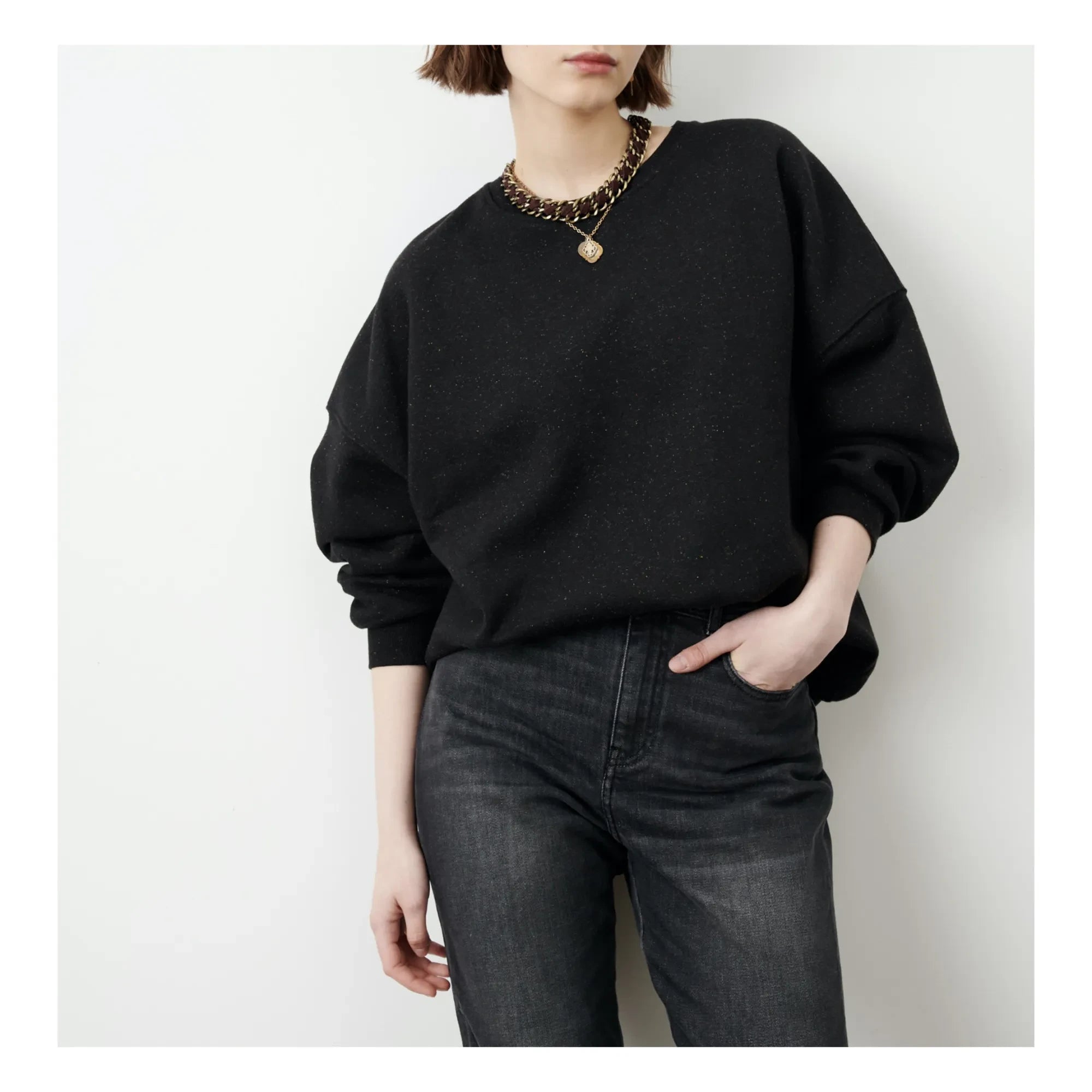 Sessùn - Sudadera de algodón con topos Chebbi | Negro