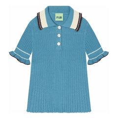 FUB - Polo fino de punto de algodón orgánico Pointelle | Azul aciano