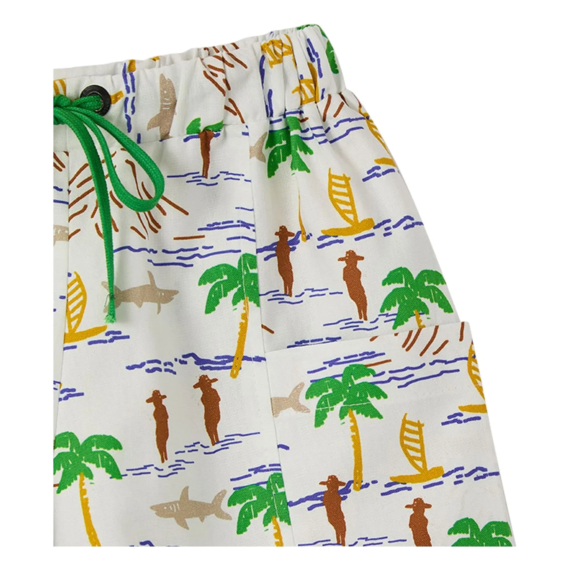 Fabula - Pantalón corto con cordón estampado de palmeras | Blanco