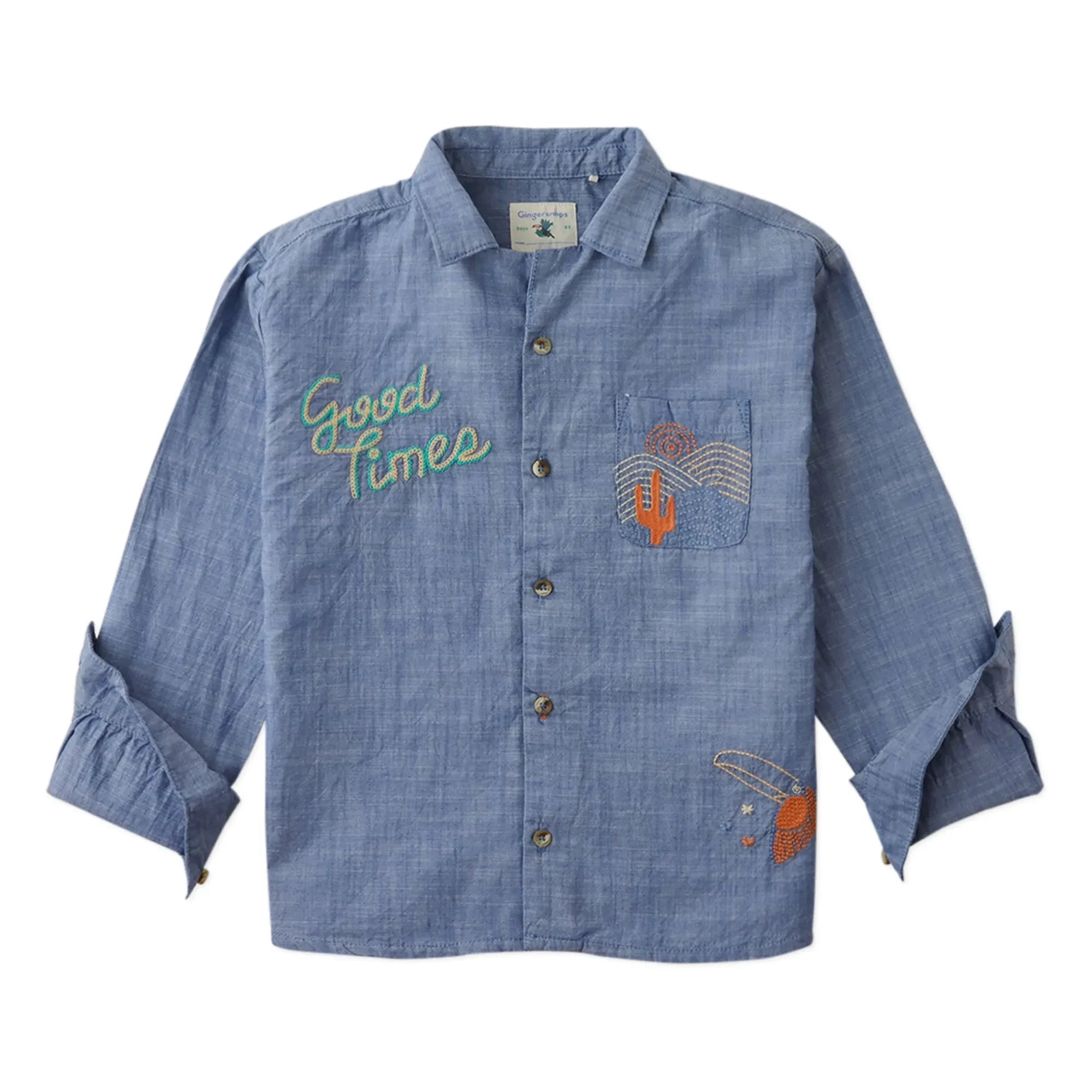 Gingersnaps - Camisa Chambray Bordada Lewis | Azul