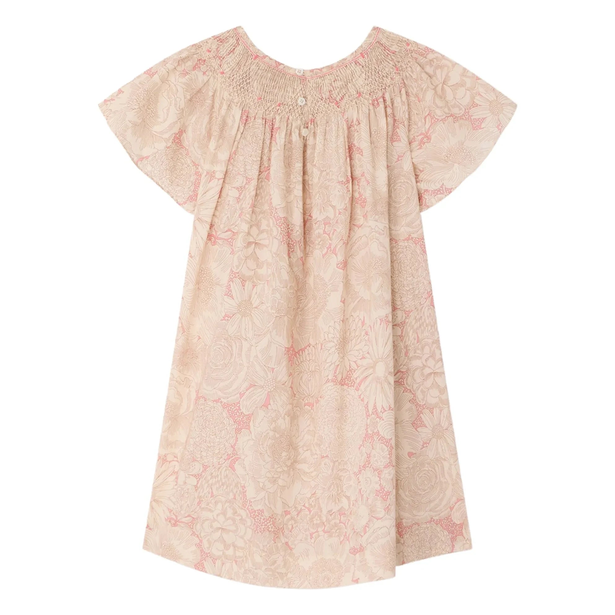 Bonpoint - Vestido fruncido de algodón orgánico Arlène Fleurie | Rosa pálido