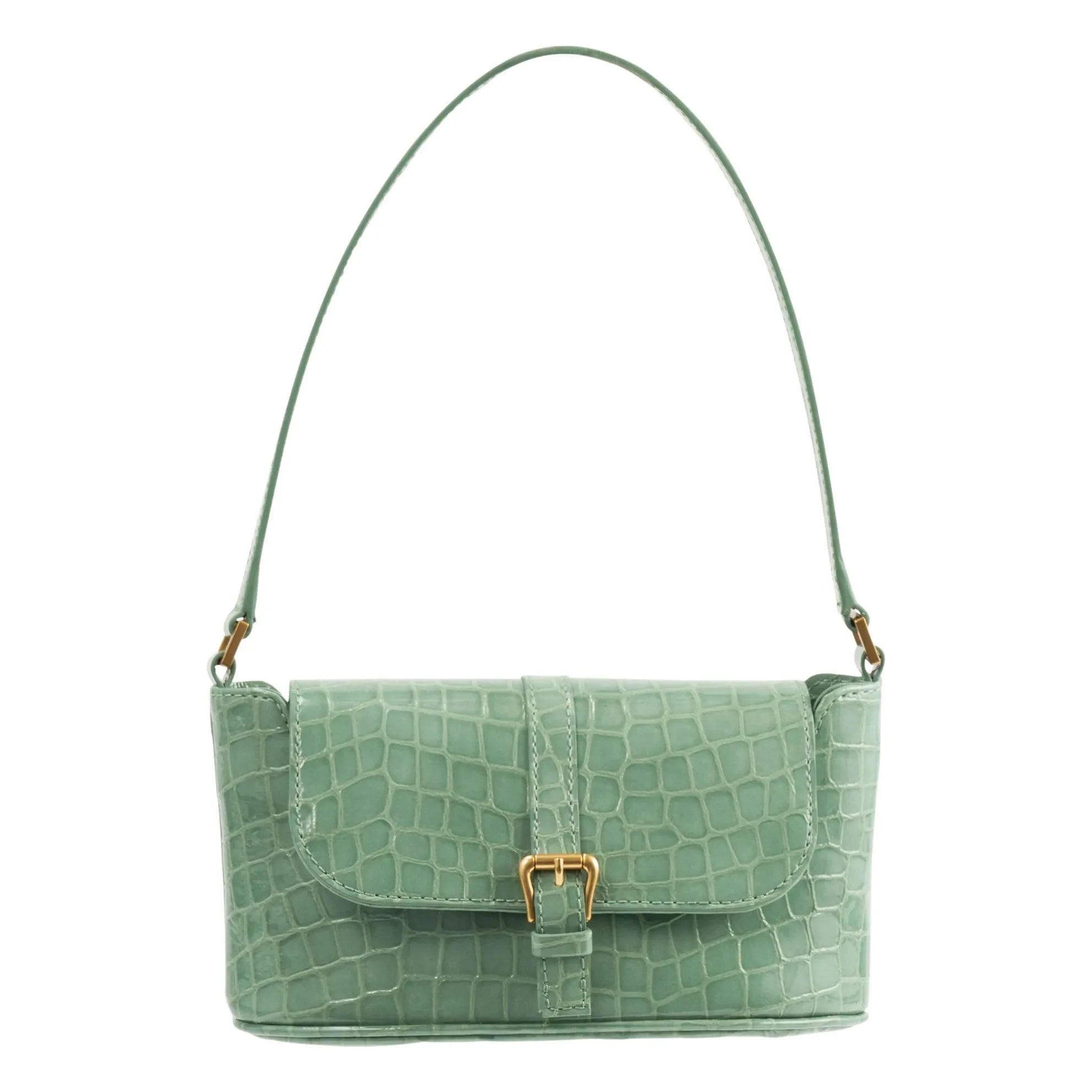 BY FAR - Bolso de cuero con efecto cocodrilo Miranda Baguette | Verde menta