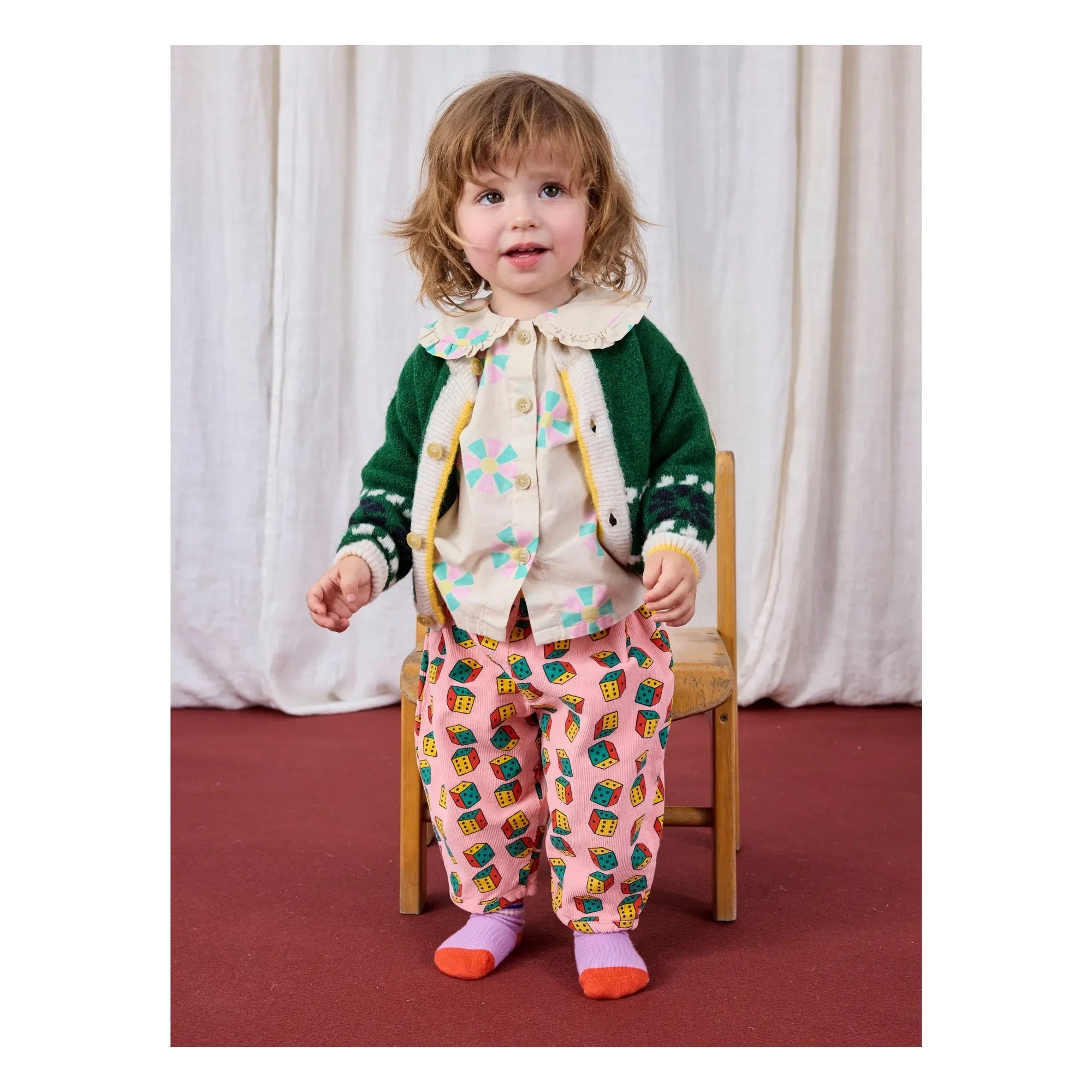 Bobo Choses - Pantalón de pana a cuadros de algodón orgánico | Rosa