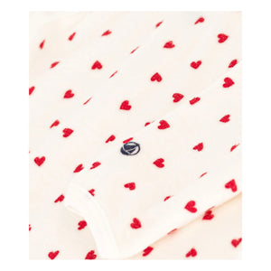 Petit Bateau - Pijama con pies Corazones Terciopelo Algodón Orgánico | Blanco