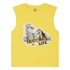 Leon & Harper - Camiseta de tirantes de algodón orgánico "Tasting Life" | Amarillo