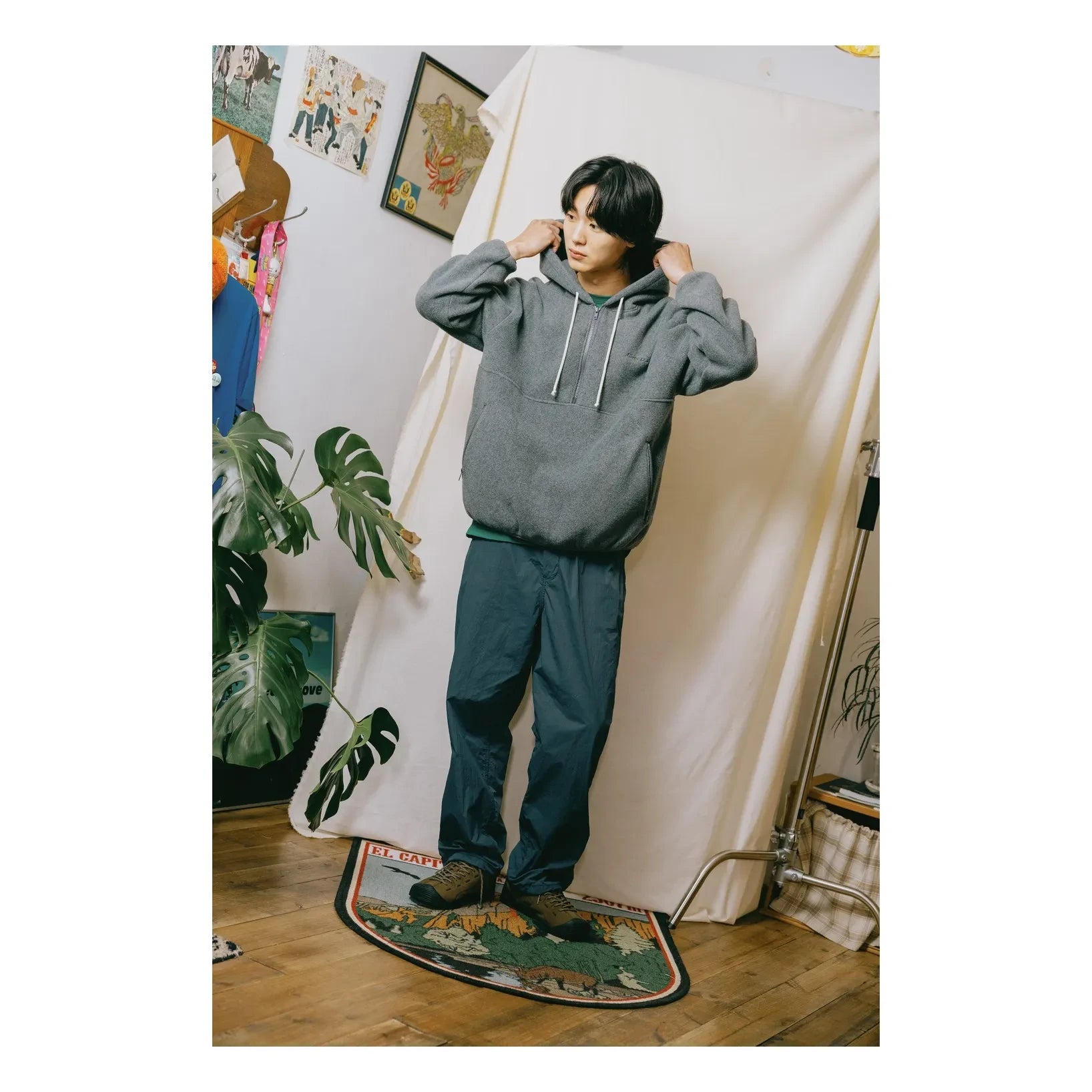 Kappy - Kapüşonlu Yarım Fermuarlı Polar Hoodie | Kömür grisi