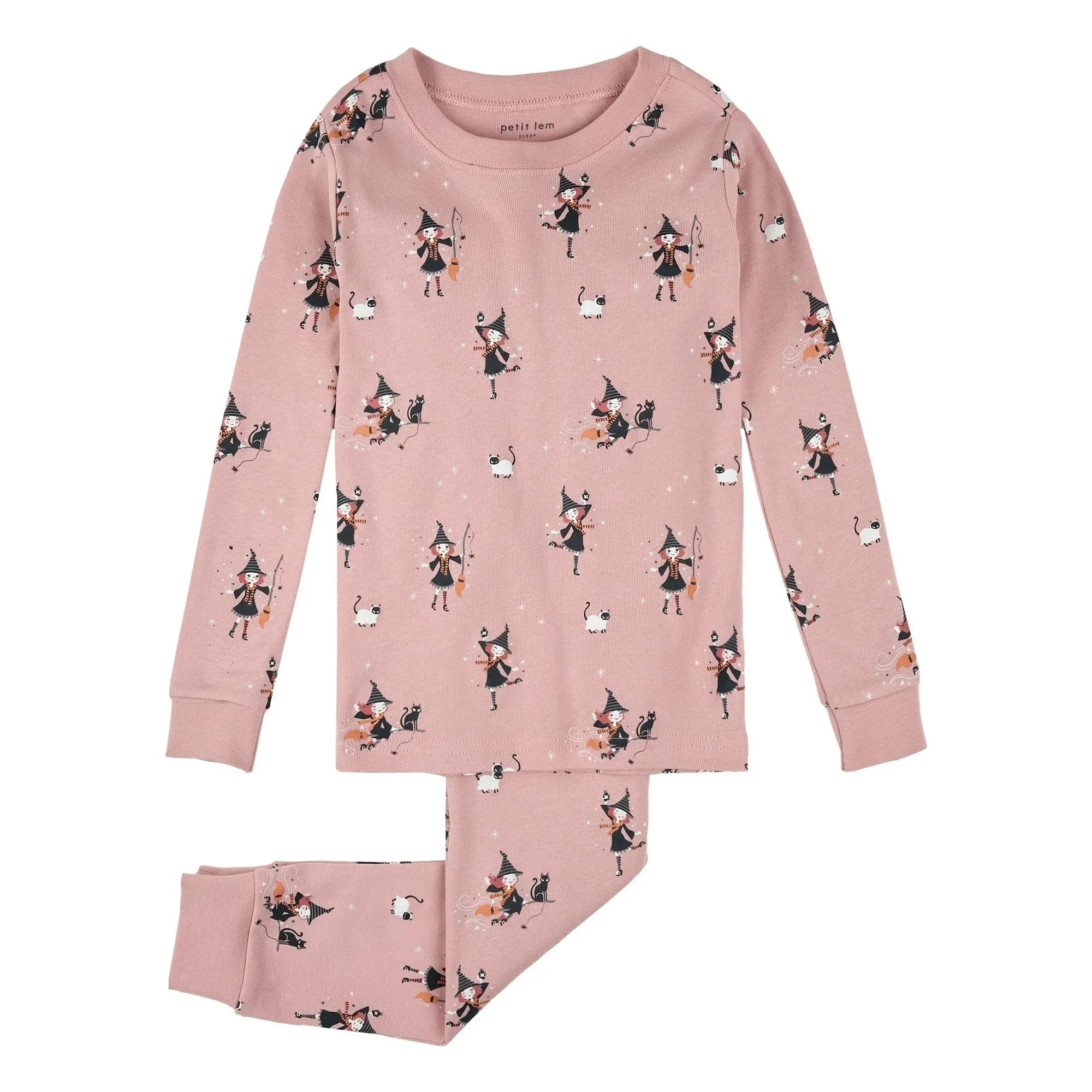 Petit Lem - Pijama de algodón orgánico Witches fosforescente | Rosa