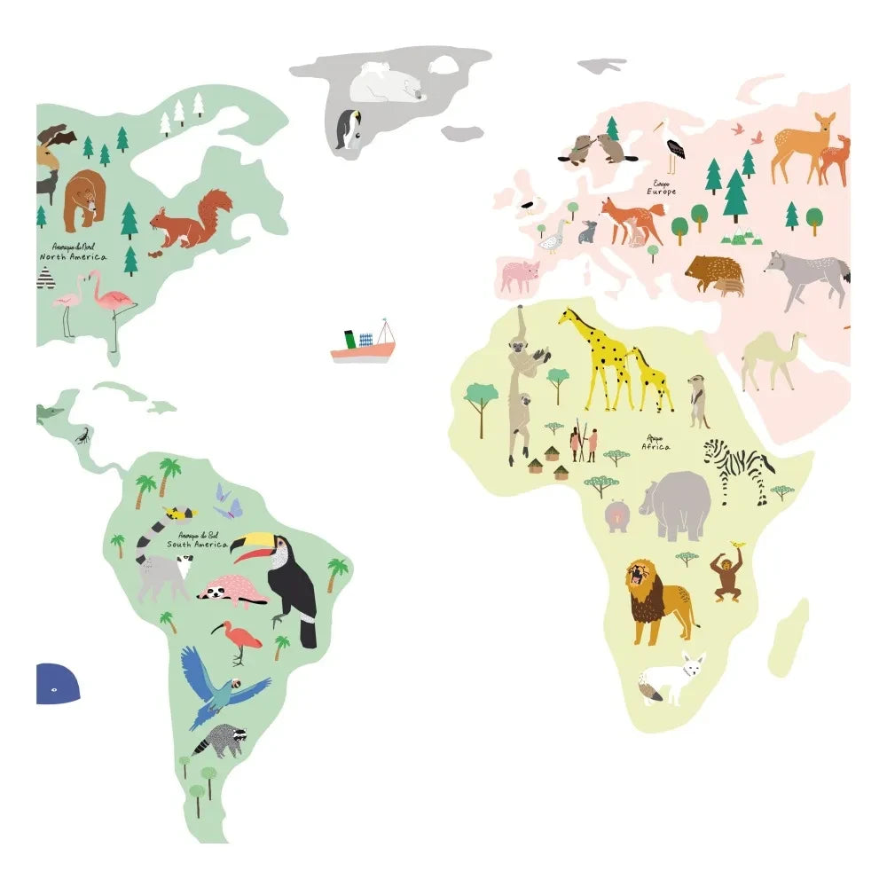 MIMI'lou - Vinilos Decorativos Mapa Mundi Animales