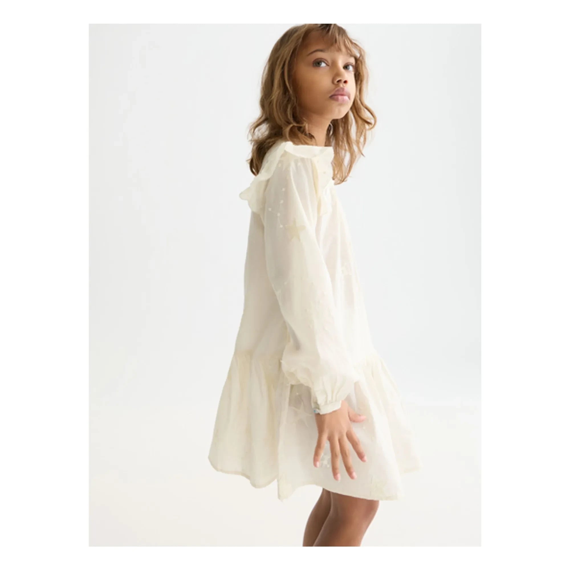 Scotch & Soda - Vestido Evasé Bordado con Volantes | Crudo