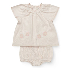 Copenhagen Colors - Conjunto de blusa y pelele de algodón orgánico con rayas de seersucker | Rosa Claro