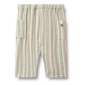 Trigo - Pantalón de algodón orgánico a rayas Arne | Verde claro