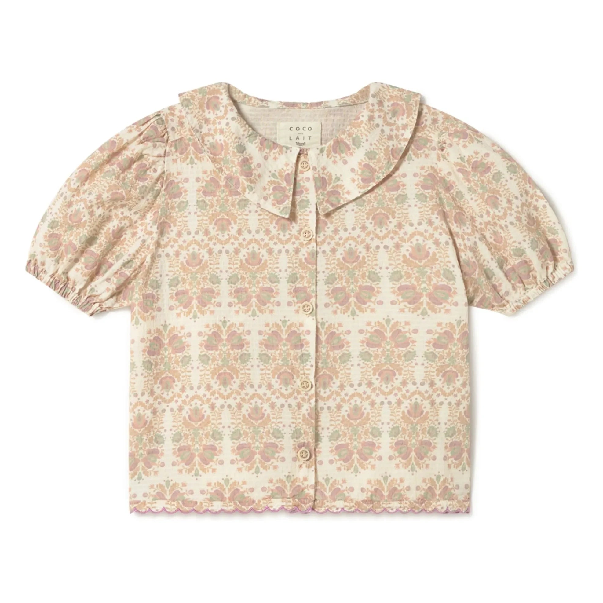 Coco au Lait - Blusa floral de algodón orgánico | Crudo