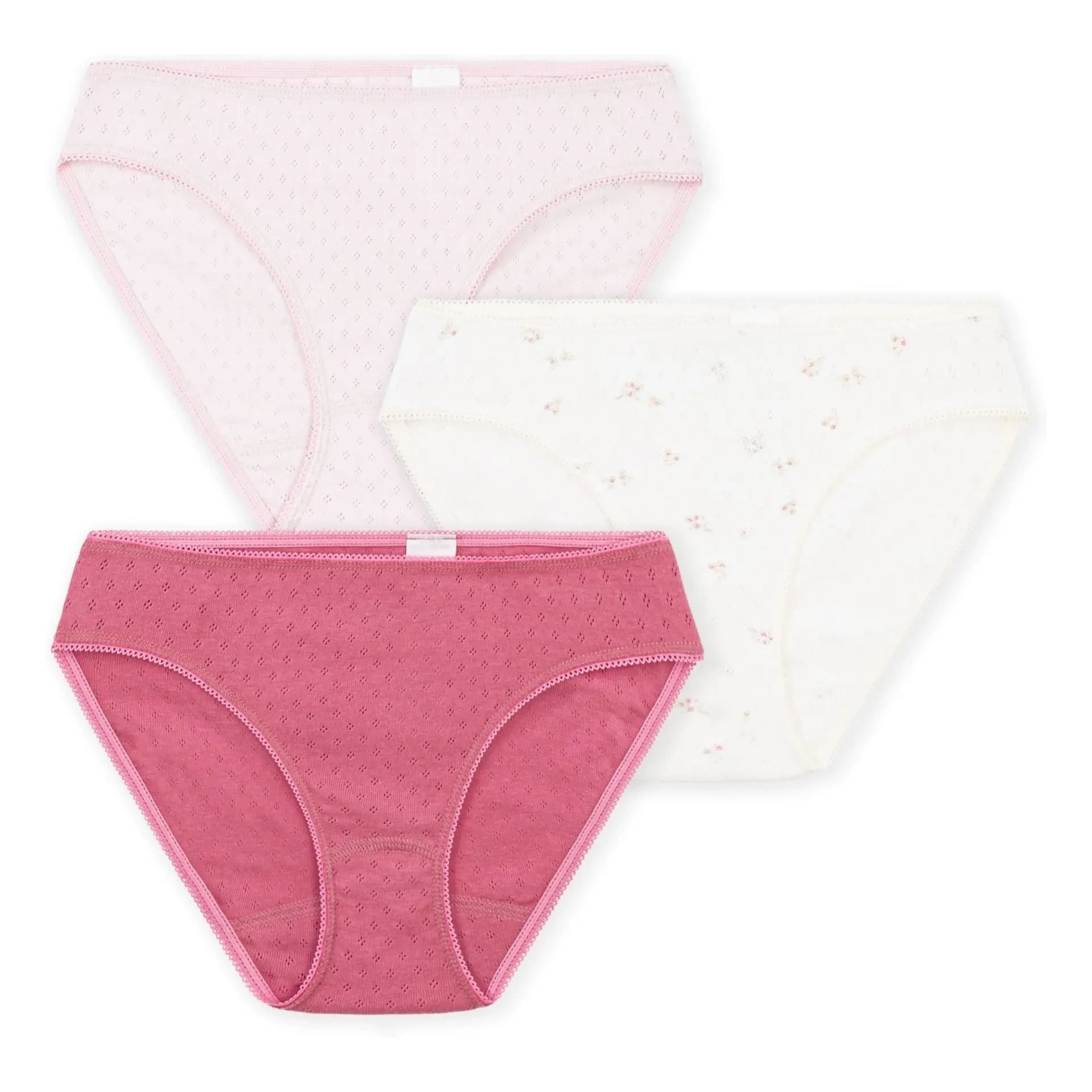Petit Bateau - 3'lü Organik Pamuklu Ajur Külot | Pembe