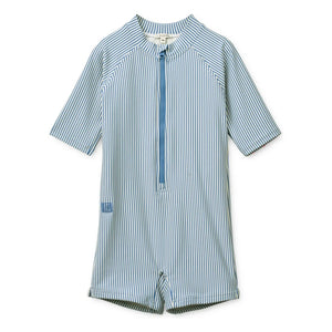 Liewood - Traje de neopreno con protección UV de seersucker a rayas Max de fibras recicladas | Azul