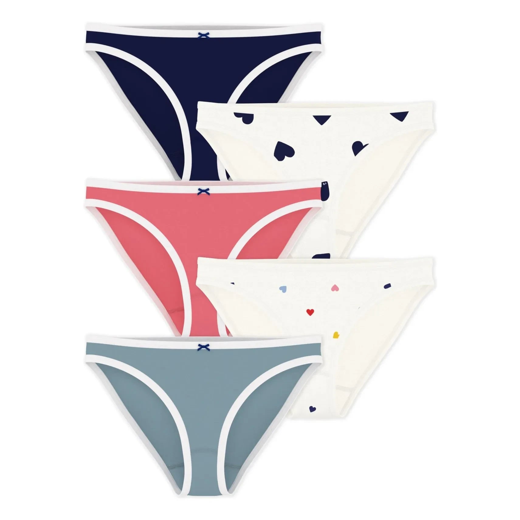 Petit Bateau - Conjunto de 5 bragas de algodón orgánico con corazón | Azul