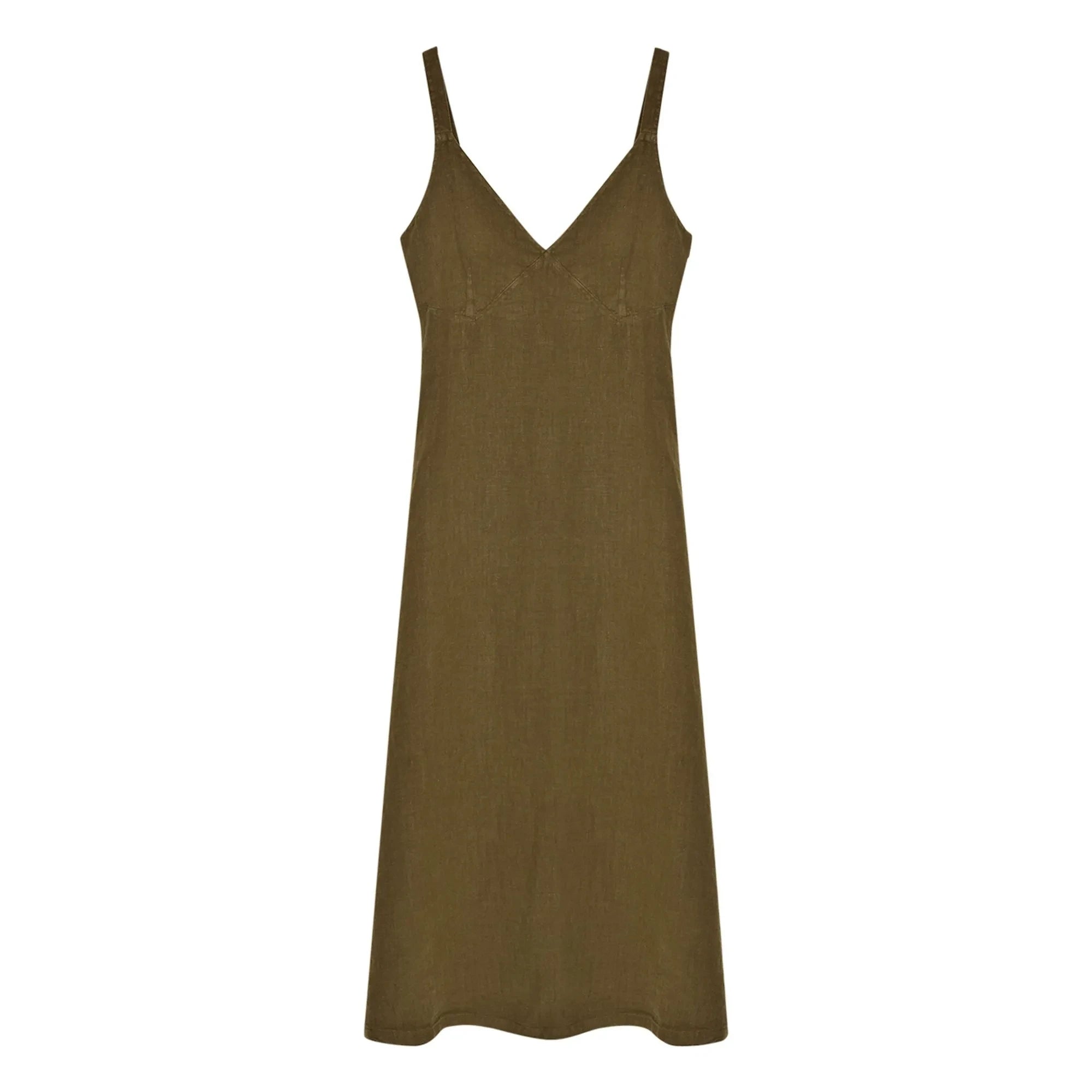 the new society - Vestido de lino Bulbine | Verde oliva