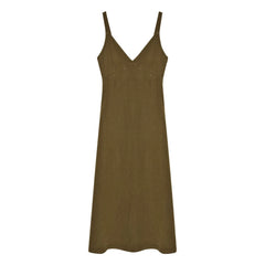 the new society - Vestido de lino Bulbine | Verde oliva