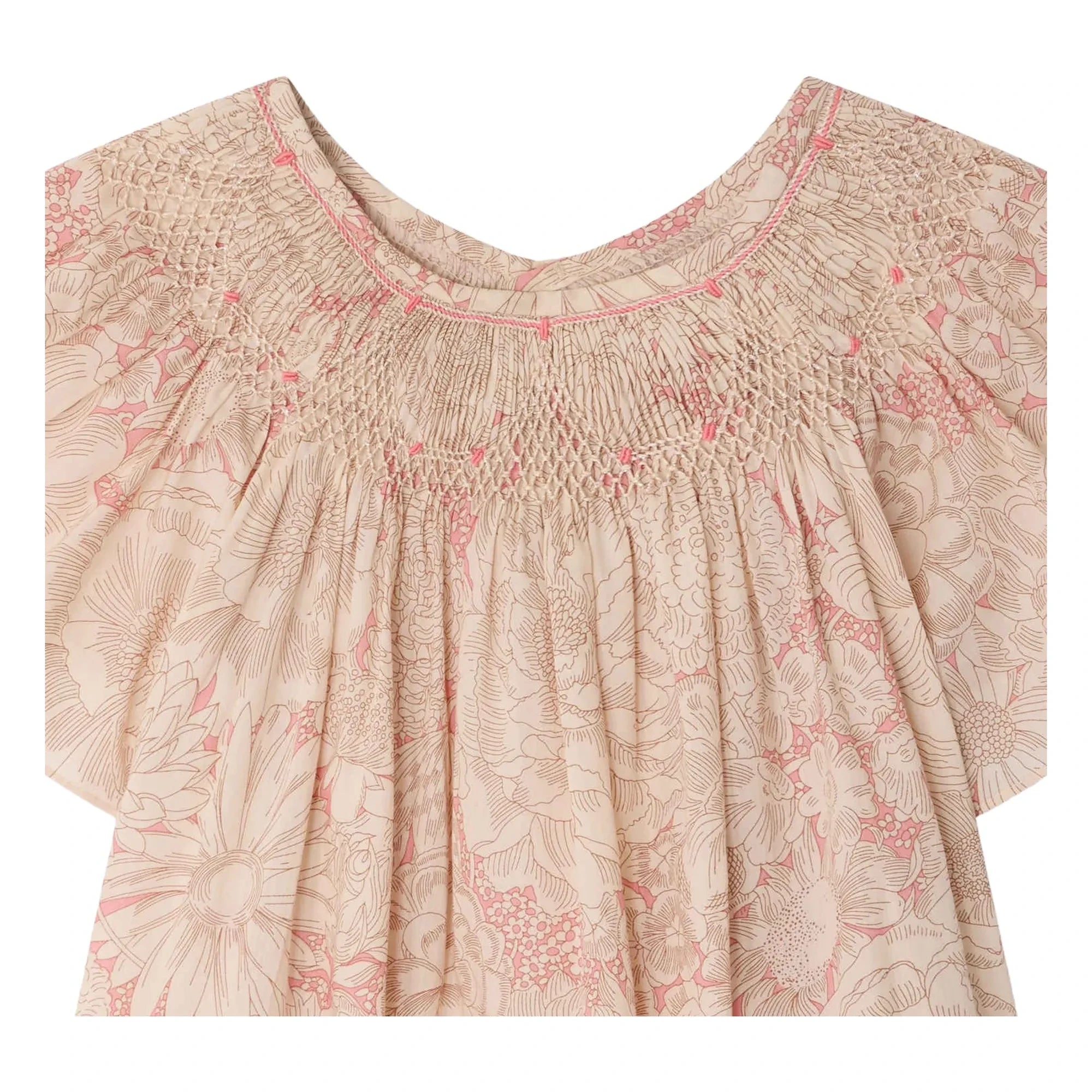 Bonpoint - Vestido fruncido de algodón orgánico Arlène Fleurie | Rosa pálido