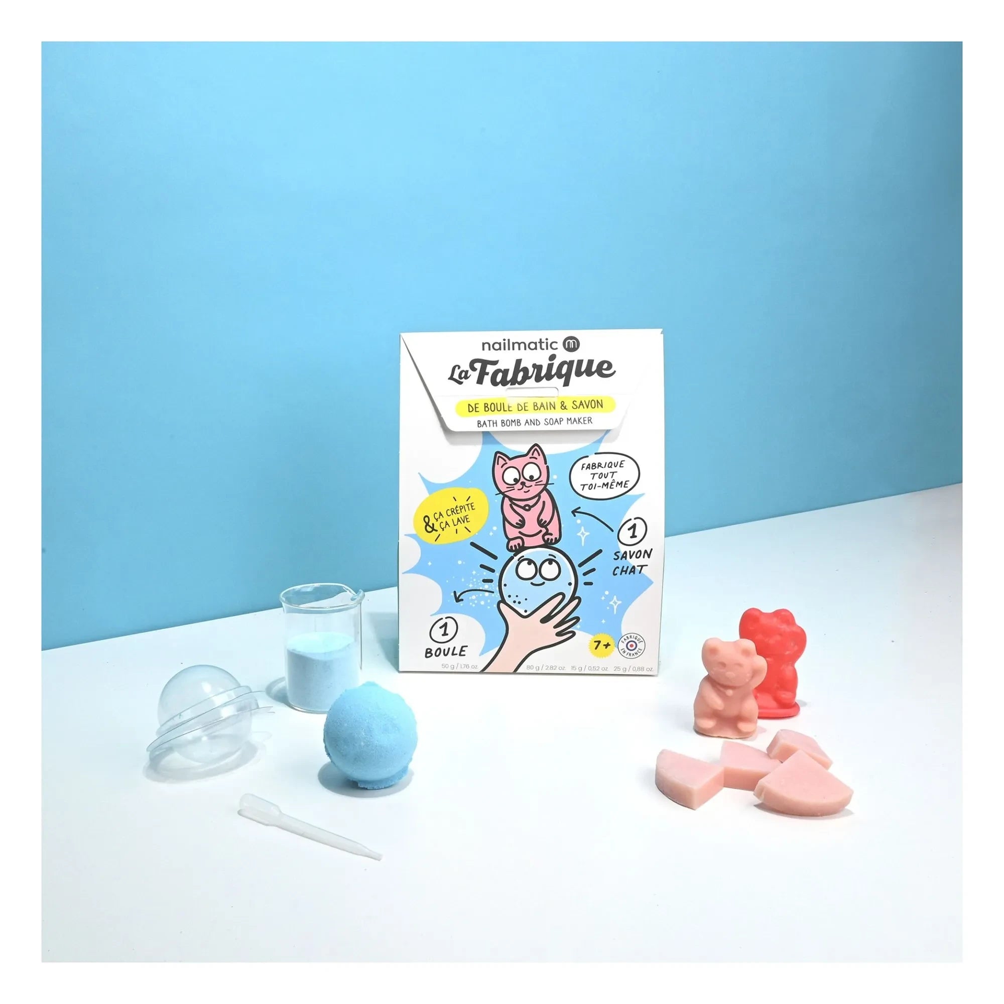 Nailmatic Kids - Kit de jabón y bombas de baño La Fabrique - 1 jabón y 1 bomba | Azul