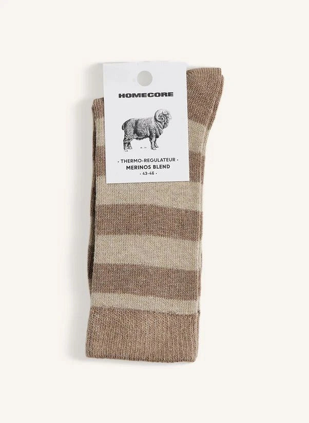 Homecore - Calcetines de Merino a Rayas | Beige Oscuro