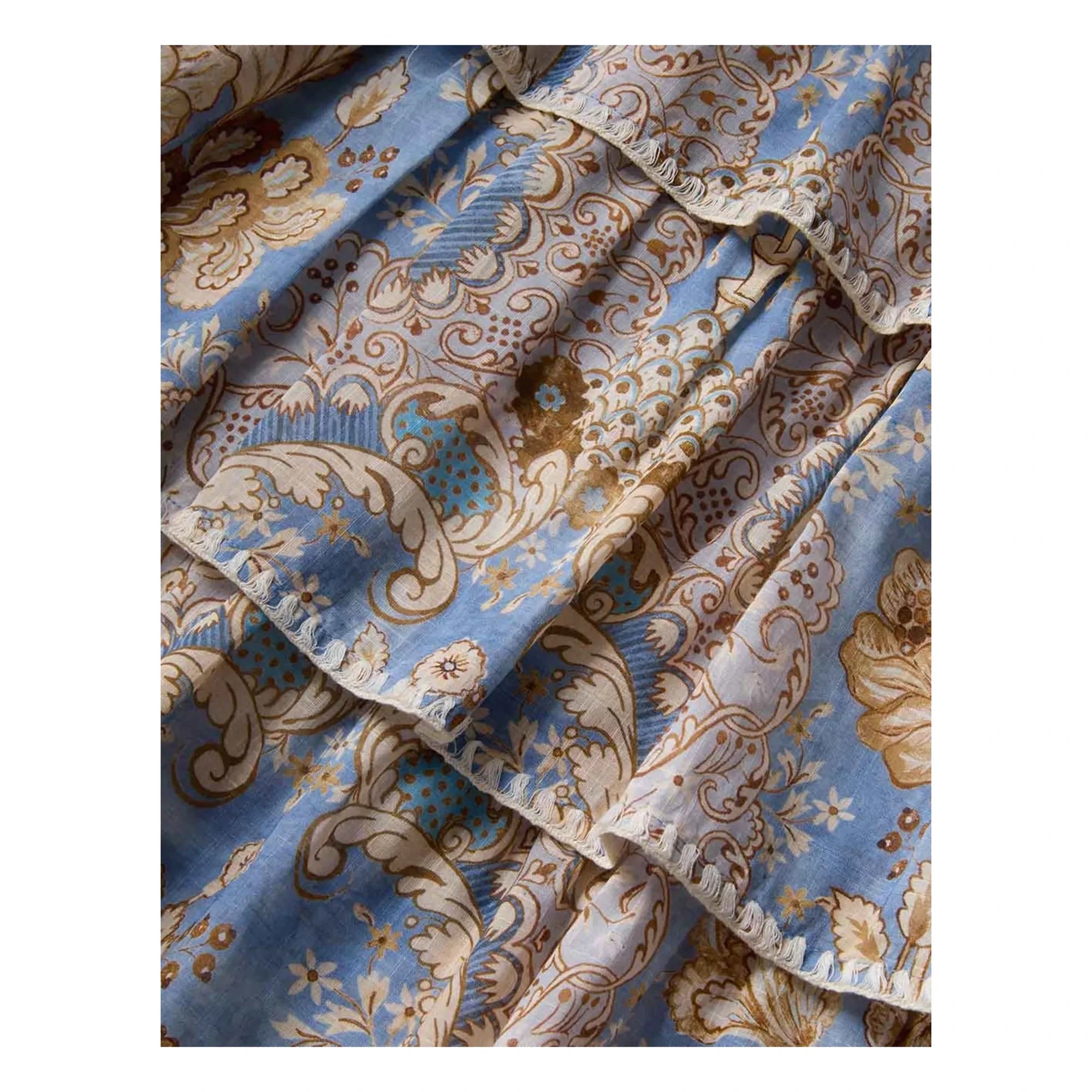 Zimmermann - Vestido Fruncido con Estampado Floral y Ribetes de Volantes | Azul Claro
