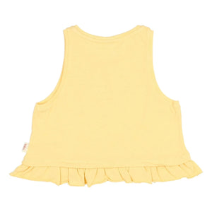 Búho - Camiseta de algodón orgánico con volantes y flores | Amarillo