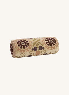 Madam Stoltz - Cojín cilíndrico de terciopelo con bordado Suzani | Beige