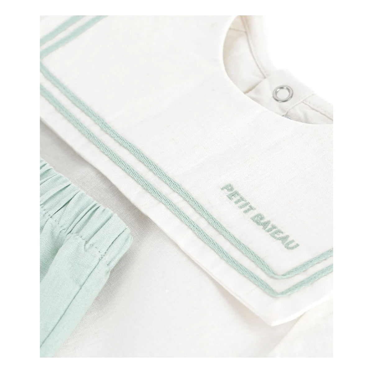 Petit Bateau - Conjunto de top con cuello azul marino y pantalón corto de lino | Sage