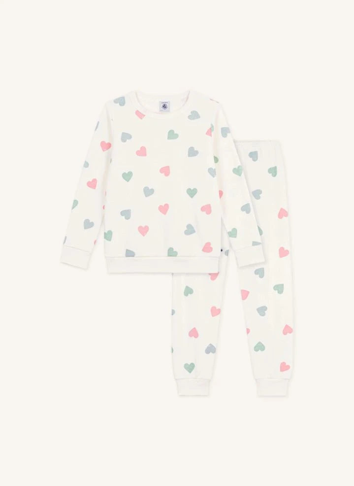 Petit Bateau - Pijama con corazones en modal esponjoso | Crudo