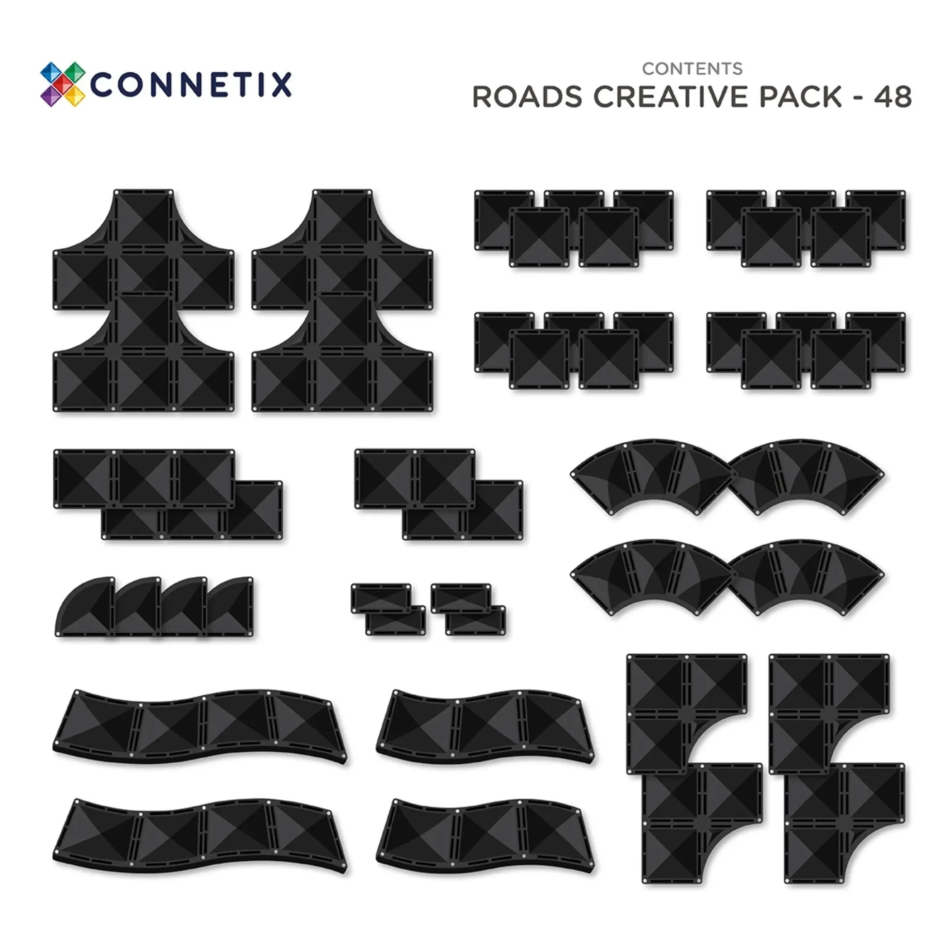 Connetix - Pack creativo de carreteras - 48 piezas | Negro