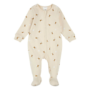Petit Lem - Pijama con pies, de algodón orgánico con abejas en relieve | Beige
