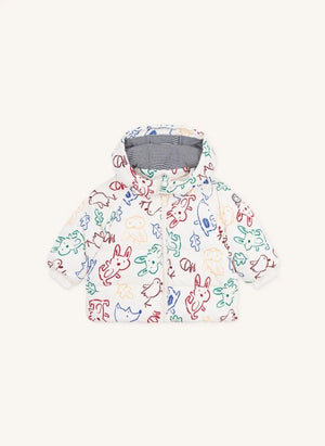 Petit Bateau - Ecru Abrigo de plumón con estampado de animalitos para bebé