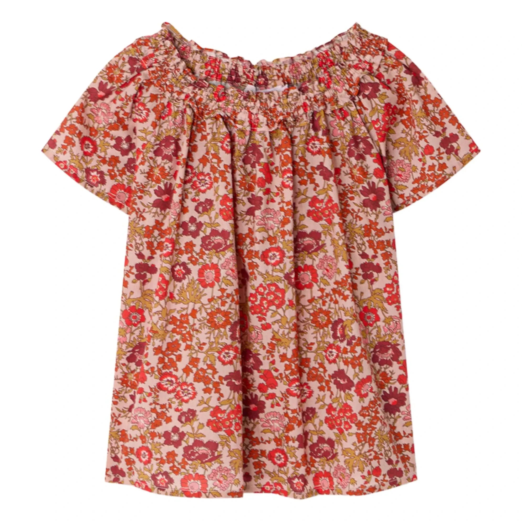 Bonpoint - Blusa de algodón orgánico Goldia Fleurie | Rosa empolvado