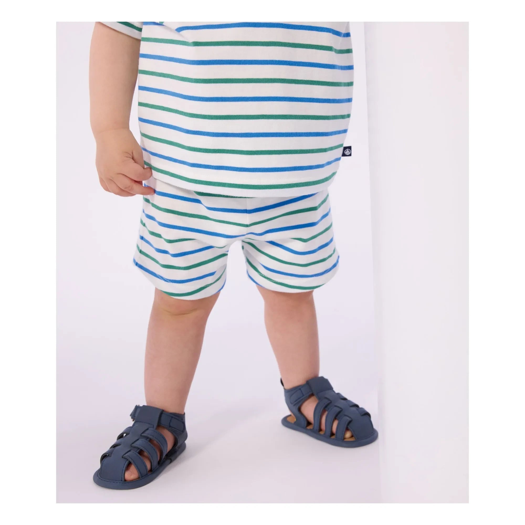 Petit Bateau - Pantalones cortos polares de rayas | Blanco