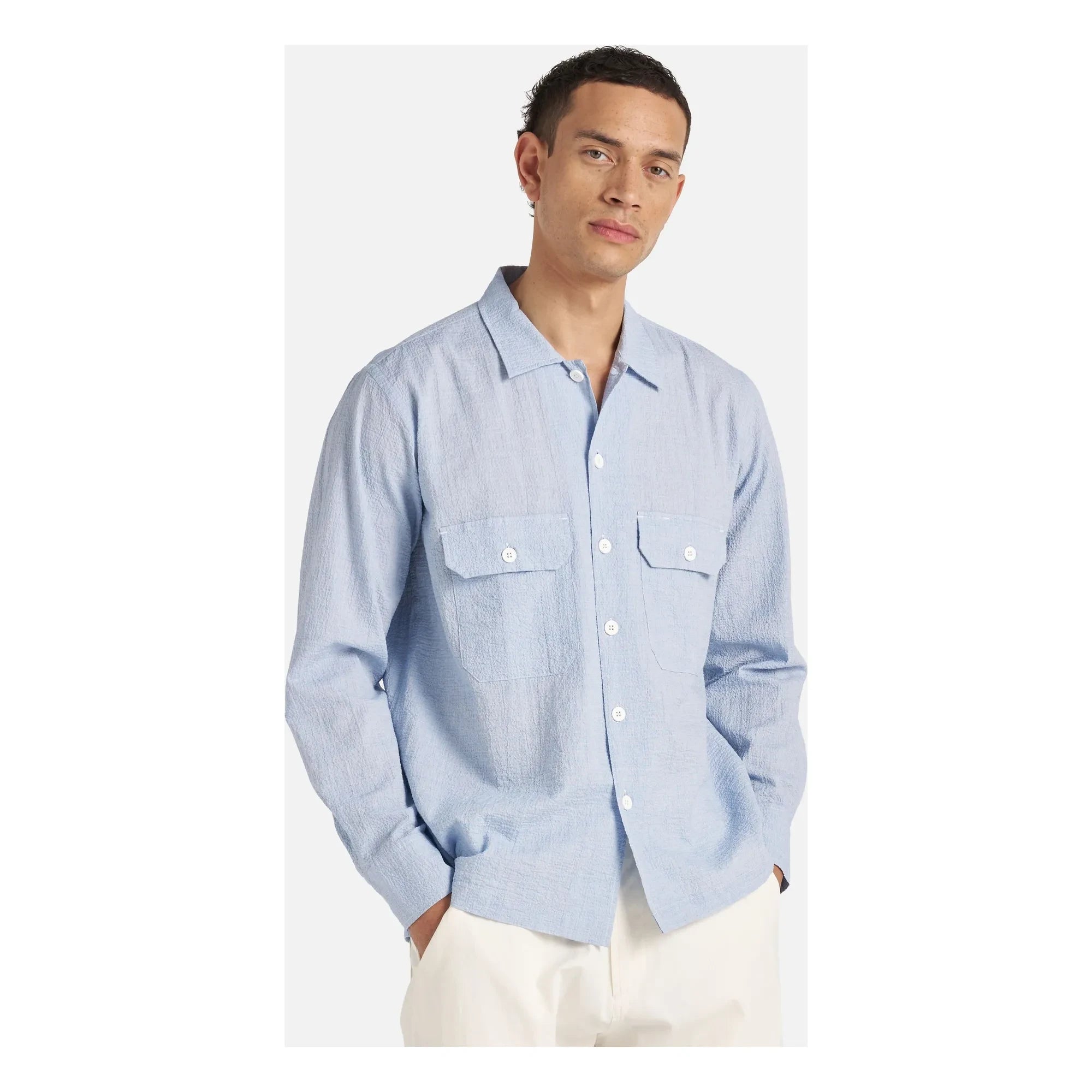 Universal Works - Camisa Seersucker Utility | Azul claro