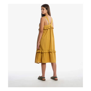 Vestido con volantes Matona Mi-Long de algodón orgánico | Mostaza